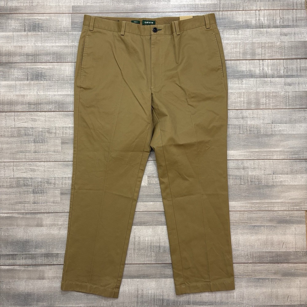Orvis Ultimate Khakis Trim Fit Pants Mens 42x30 Brown Cotton Twill Chino Casual